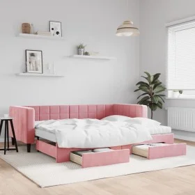 Trundle sofa bed with pink velvet drawers 90x200 cm by vidaXL, Beds and slatted bases - Ref: Foro24-3196766, Price: 479,92 €,...