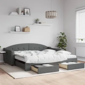 Trundle sofa bed with drawers dark gray fabric 100x200 cm by vidaXL, Beds and slatted bases - Ref: Foro24-3197590, Price: 479...