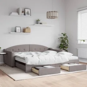 Trundle sofa bed with drawers taupe gray fabric 100x200 cm by vidaXL, Beds and slatted bases - Ref: Foro24-3197592, Price: 47...