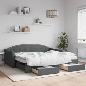 Trundle sofa bed with drawers dark gray fabric 90x190 cm by vidaXL, Beds and slatted bases - Ref: Foro24-3197595, Price: 440,...