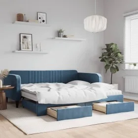 Sofá cama nido con cajones terciopelo azul 100x200 cm de vidaXL, Camas y somieres - Ref: Foro24-3197141, Precio: 468,60 €, De...