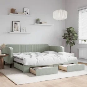 Trundle sofa bed with drawers light gray velvet 100x200 cm by vidaXL, Beds and slatted bases - Ref: Foro24-3197142, Price: 46...