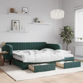 Trundle sofa bed with drawers dark green velvet 100x200 cm by vidaXL, Beds and slatted bases - Ref: Foro24-3197144, Price: 46...