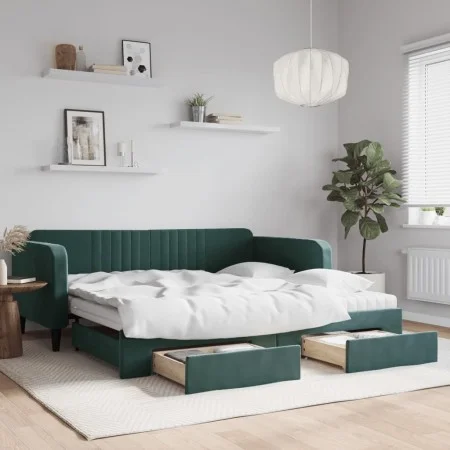 Sofá cama nido con cajones terciopelo verde oscuro 100x200 cm de vidaXL, Camas y somieres - Ref: Foro24-3197144, Precio: 461,...
