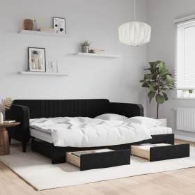 Sofá cama nido con cajones terciopelo negro 100x200 cm de vidaXL, Camas y somieres - Ref: Foro24-3197146, Precio: 483,20 €, D...