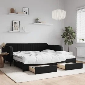 Trundle sofa bed with drawers black velvet 100x200 cm by vidaXL, Beds and slatted bases - Ref: Foro24-3197146, Price: 474,27 ...