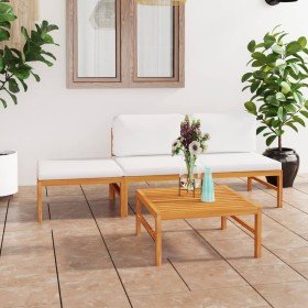 Set de muebles de jardín 4 pzas madera de teca y cojines crema
