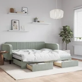 Trundle sofa bed with drawers light gray velvet 90x190 cm by vidaXL, Beds and slatted bases - Ref: Foro24-3197148, Price: 435...