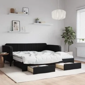 Trundle sofa bed with drawers black velvet 90x190 cm by vidaXL, Beds and slatted bases - Ref: Foro24-3197150, Price: 426,38 €...
