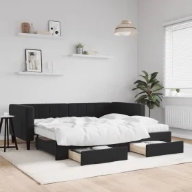 Trundle sofa bed with drawers black velvet 90x200 cm by vidaXL, Beds and slatted bases - Ref: Foro24-3196767, Price: 481,00 €...
