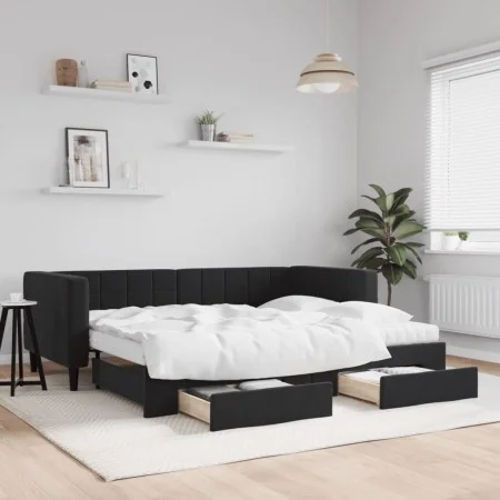 Trundle sofa bed with drawers black velvet 90x200 cm by vidaXL, Beds and slatted bases - Ref: Foro24-3196767, Price: 488,79 €...