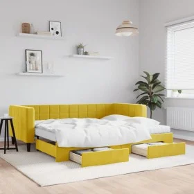 Trundle sofa bed with drawers yellow velvet 90x200 cm by vidaXL, Beds and slatted bases - Ref: Foro24-3196768, Price: 478,48 ...