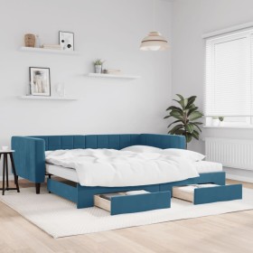 Trundle sofa bed with drawers blue velvet 100x200 cm by vidaXL, Beds and slatted bases - Ref: Foro24-3196769, Price: 472,83 €...