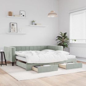 Sofá cama nido con cajones terciopelo gris claro 100x200 cm de vidaXL, Camas y somieres - Ref: Foro24-3196770, Precio: 481,74...