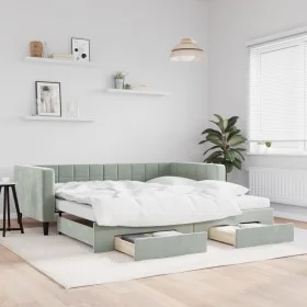 Trundle sofa bed with drawers light gray velvet 100x200 cm by vidaXL, Beds and slatted bases - Ref: Foro24-3196770, Price: 47...