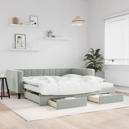 Trundle sofa bed with drawers light gray velvet 100x200 cm by vidaXL, Beds and slatted bases - Ref: Foro24-3196770, Price: 47...