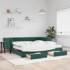 Trundle sofa bed with drawers dark green velvet 100x200 cm by vidaXL, Beds and slatted bases - Ref: Foro24-3196772, Price: 47...