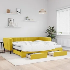 Sofá cama nido con cajones terciopelo amarillo 100x200 cm de vidaXL, Camas y somieres - Ref: Foro24-3196775, Precio: 461,16 €...