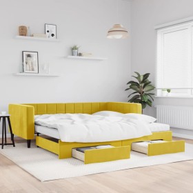 Trundle sofa bed with drawers yellow velvet 100x200 cm by vidaXL, Beds and slatted bases - Ref: Foro24-3196775, Price: 469,13...