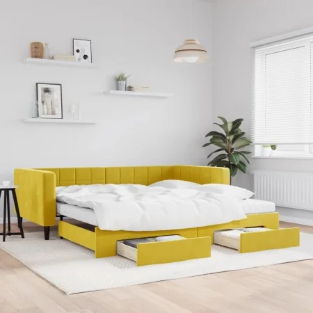 Sofá cama nido con cajones terciopelo amarillo 100x200 cm de vidaXL, Camas y somieres - Ref: Foro24-3196775, Precio: 461,16 €...