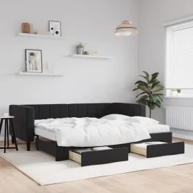 Sofá cama nido con cajones terciopelo negro 90x190 cm de vidaXL, Camas y somieres - Ref: Foro24-3196778, Precio: 451,18 €, De...