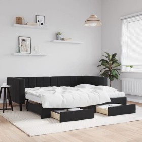 Trundle sofa bed with drawers black velvet 90x190 cm by vidaXL, Beds and slatted bases - Ref: Foro24-3196778, Price: 451,18 €...