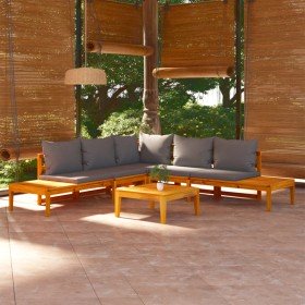 Set muebles de jardín 4 pzas cojines gris oscuro madera acacia