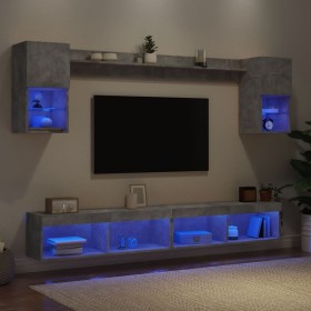 Muebles TV pared con LED 6 pzas madera ingeniería gris hormigón