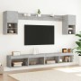 Muebles TV pared con LED 6 pzas madera ingeniería gris hormigón