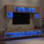 Muebles TV pared con LED 6 pzas madera ingeniería roble Sonoma