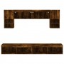 Muebles TV pared con LED 6 pzas madera ingeniería roble ahumado