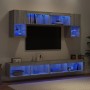 Muebles TV pared con LED 6 pzas madera ingeniería gris Sonoma