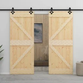Schiebetür mit Beschlägen aus massivem Kiefernholz, 80 x 210 cm von vidaXL, Türen - Ref: Foro24-3057583, Preis: 409,02 €, Rab...