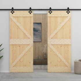 Schiebetür mit Beschlägen aus massivem Kiefernholz, 80 x 210 cm von vidaXL, Türen - Ref: Foro24-3057583, Preis: 428,69 €, Rab...