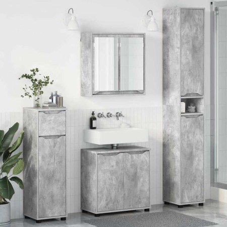 Juego de muebles de baño con cajón Manual 4 pcs Gris Concreto