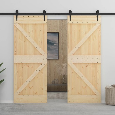 Schiebetür mit Beschlägen aus massivem Kiefernholz, 80 x 210 cm von vidaXL, Türen - Ref: Foro24-3057581, Preis: 402,55 €, Rab...