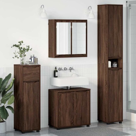 Juego de muebles de baño con cajón con rueda 4 pcs Roble Marrón