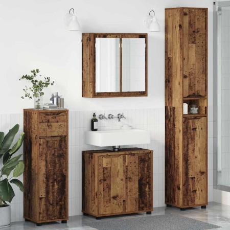 Juego de muebles de baño con cajón con rueda 4 pcs Madera Vieja