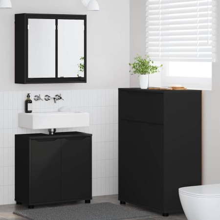 Juego de muebles de baño 3 pcs Negro Madera contrachapada