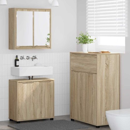 Juego de muebles de baño con cajón con rueda 3 pcs Roble Sonoma