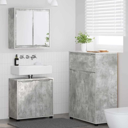 Juego de muebles de baño con cajón Manual 3 pcs Gris Concreto