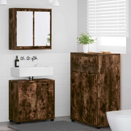 Juego de muebles de baño con cajón Manual 3 pcs Roble ahumado
