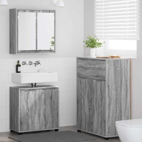 Juego de muebles de baño 3 pcs Gris Sonoma Madera contrachapada en Muebles de baño | Comprar online en Foro24