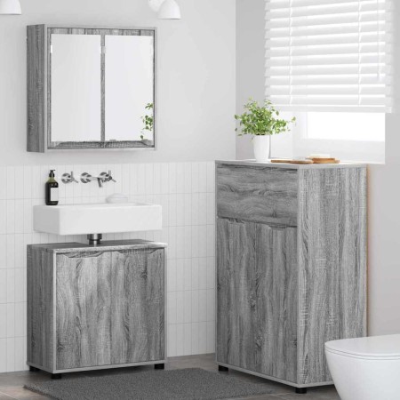 Juego de muebles de baño 3 pcs Gris Sonoma Madera contrachapada