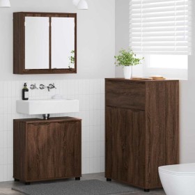 Juego de muebles de baño con cajón con rueda 3 pcs Roble Marrón