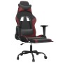 Silla gaming masaje reposapiés cuero sintético negro rojo tinto