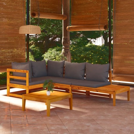 Set muebles de jardín 4 pzas cojines gris oscuro madera acacia