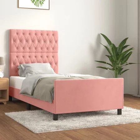 Pink velvet bed frame with headboard 90x200 cm by vidaXL, Beds and slatted bases - Ref: Foro24-3125921, Price: 176,27 €, Disc...
