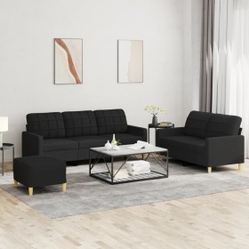 Juego de sofás con cojines 3 piezas tela negro de vidaXL, Sofás - Ref: Foro24-3201318, Precio: 529,53 €, Descuento: %