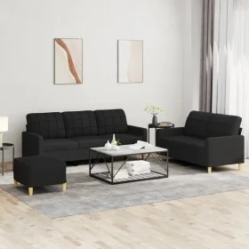 Sofa set with cushions 3 pieces black fabric by vidaXL, Sofas - Ref: Foro24-3201318, Price: 480,98 €, Discount: %